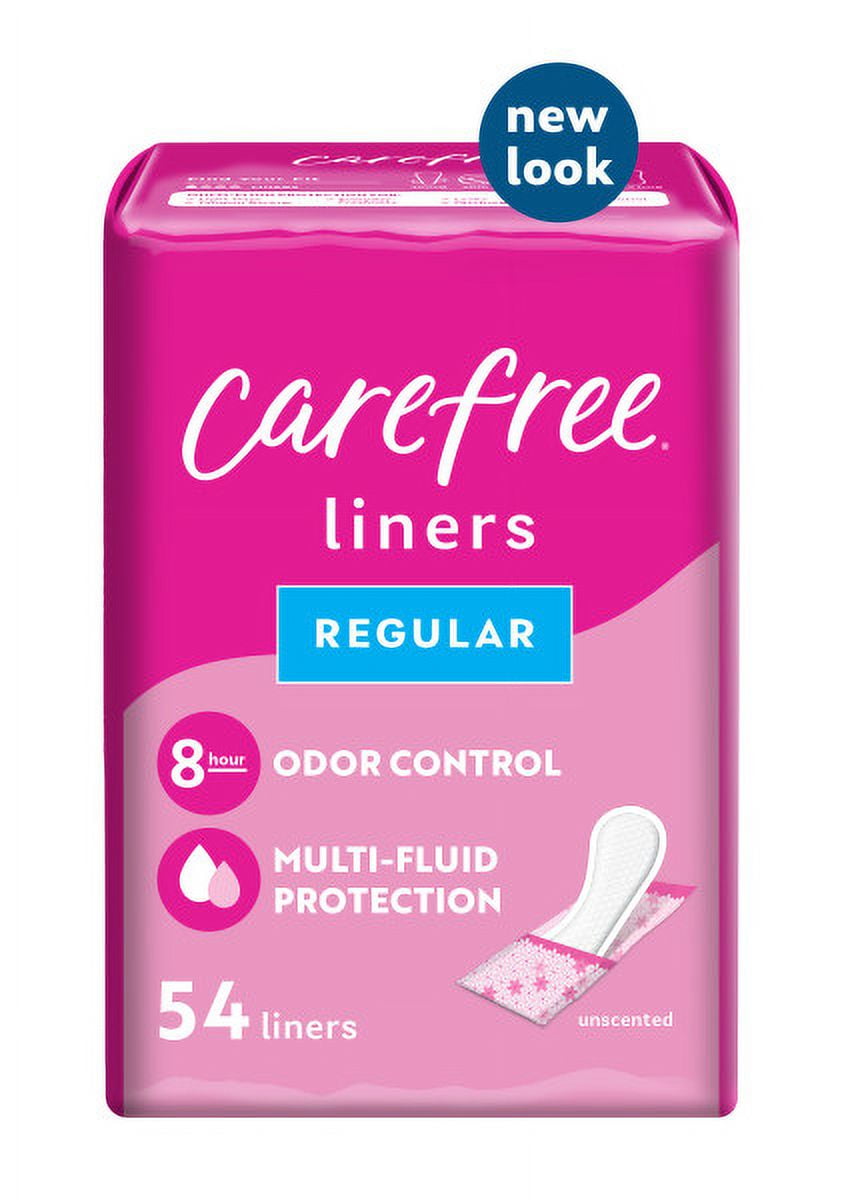 CAREFREE® Panty Liners, Regular, Unscented, 8 Hour Odor Control, 54ct