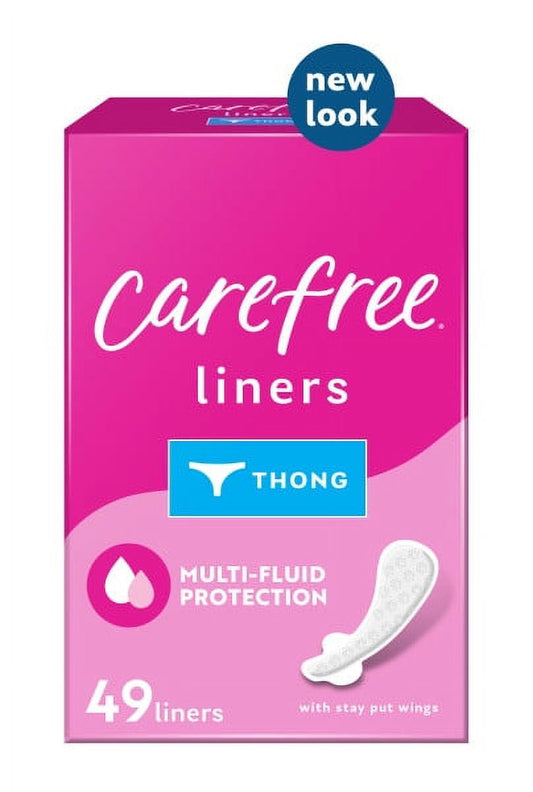 CAREFREE® THONG Panty Liners With Wings, Flat, Unscented, 49ct