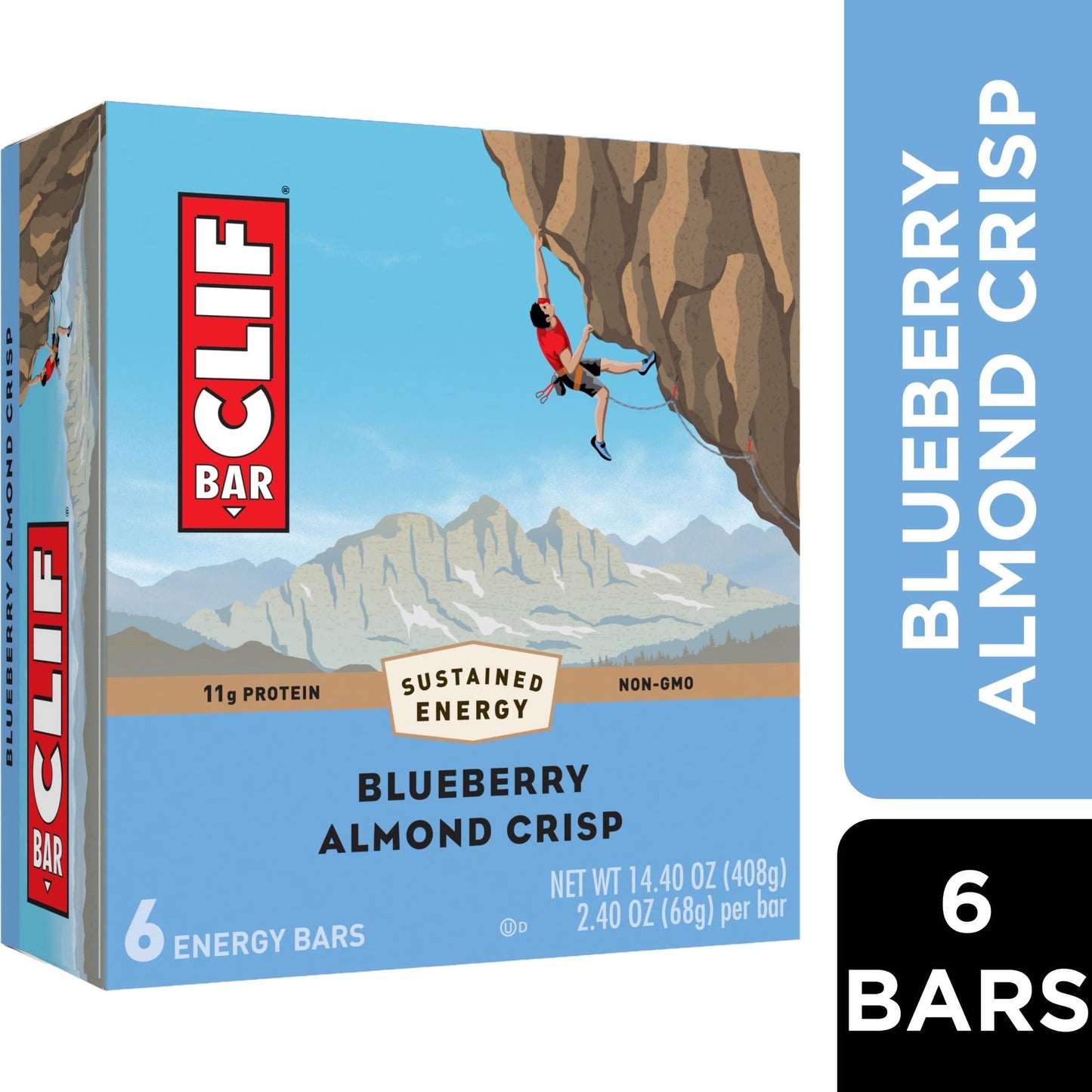 CLIF BAR - Blueberry Almond Crisp - Made with Organic Oats - 11g Protein - Non-GMO - Plant Based - Energy Bars - 2.4 oz. (6 Pack)