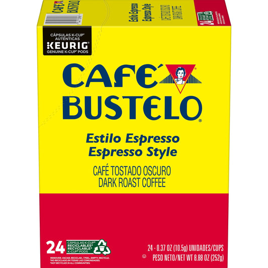 Café Bustelo Espresso Style, Dark Roast Coffee, Keurig K-Cup Pods, 24 Count Box