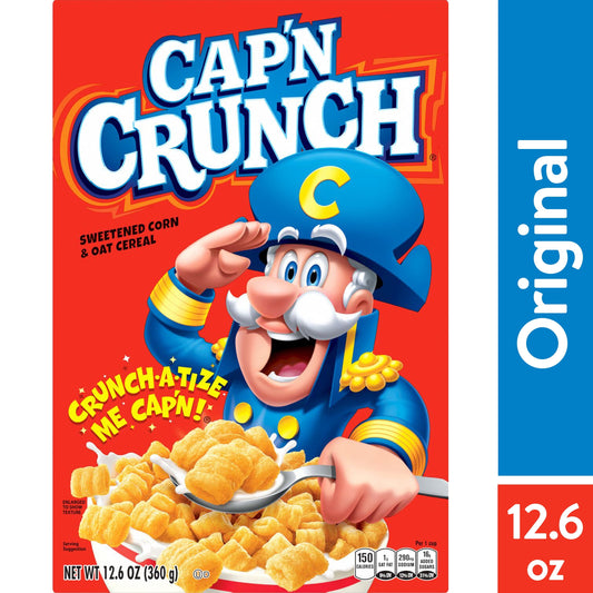 Cap n Crunch Sweetened Corn & Oat Cereal 12.6 oz Box Package Breakfast Cold Cereal Ready to Serve