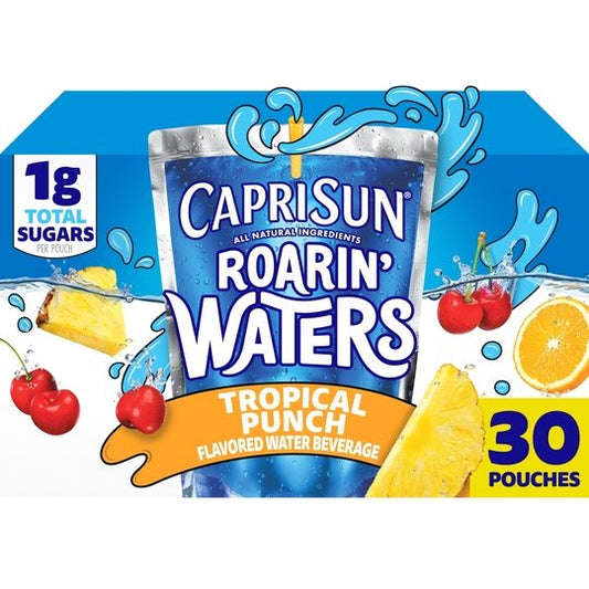 Capri Sun Roarin' Waters Tropical Tide Flavored Water Kids Drink Pouches, 30 Ct Box, 6 fl oz Pouches