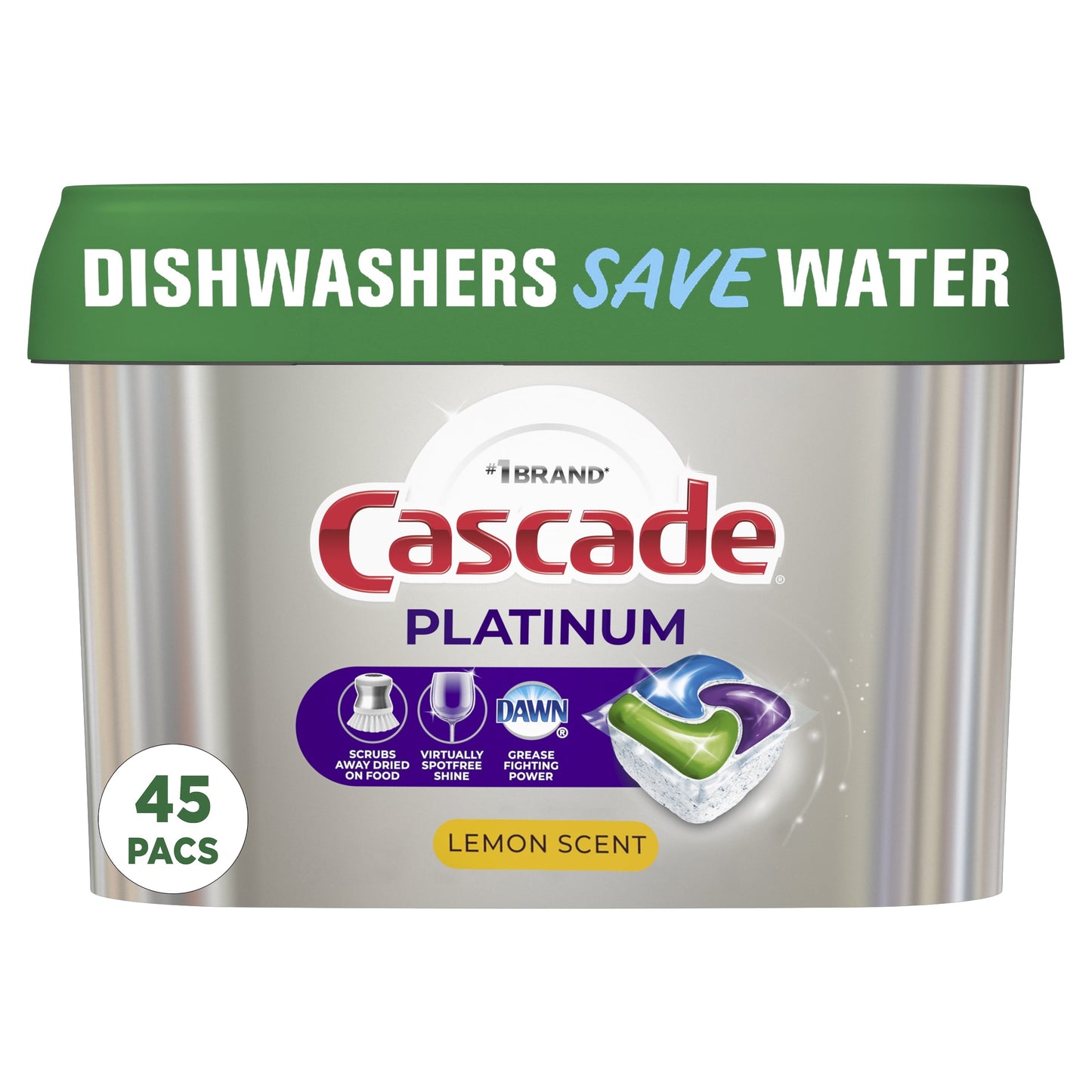 Cascade Platinum Pods, Action Pacs Dishwasher Detergent, Lemon, 45 Ct