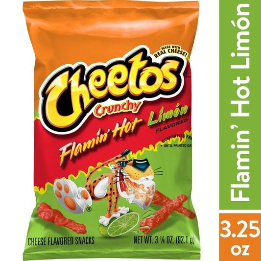 Cheetos Crunchy Flamin' Hot Limon Cheese Flavored Snack Chips, 3.25 oz Bag