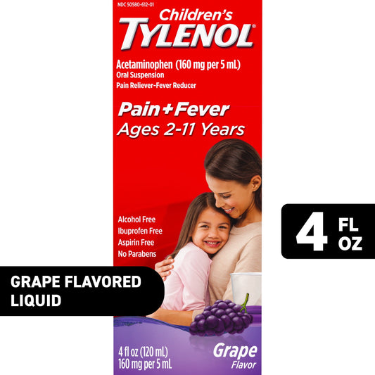 Children's Tylenol Pain + Fever Relief Cold Medicine, Grape, 4 fl. oz