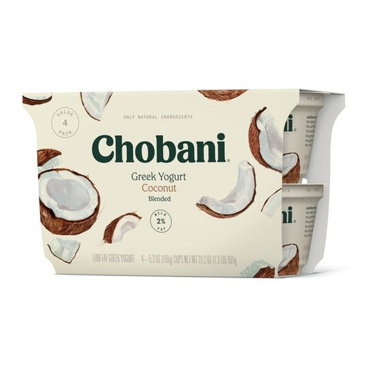 Chobani 2% Greek Yogurt, Coconut Blended 5.3 oz, 4 Count, Plastic