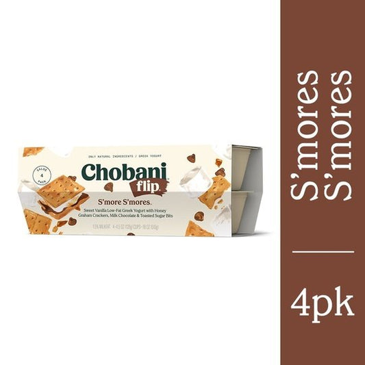 Chobani Flip Low-Fat Greek Yogurt, S'more S'mores 5.3 oz, 4 Count Plastic