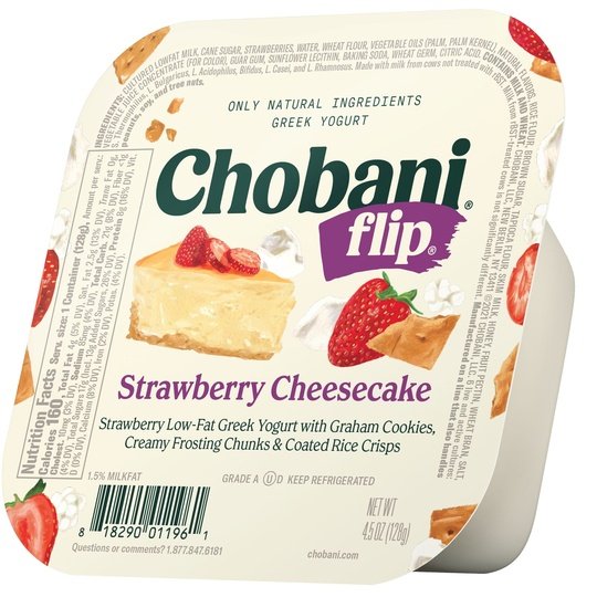 Chobani Flip Low-Fat Greek Yogurt, Strawberry Cheesecake 4.5 oz Plastic