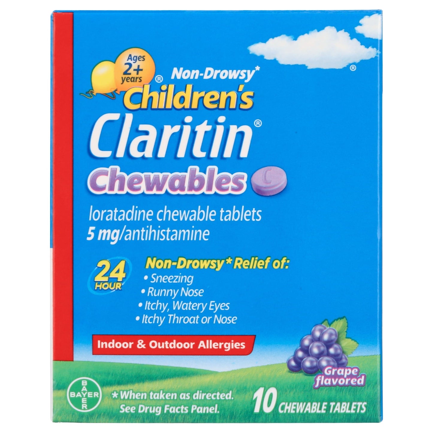 Claritin Allergy Medicine for Kids, Loratadine Antihistamine Grape Chewable Tablets, 10 Ct