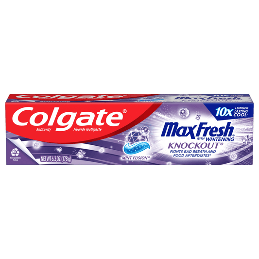 Colgate Max Fresh Knockout Toothpaste, Whitening with Mini Breath Strips, Mint Fusion, 6.3 oz