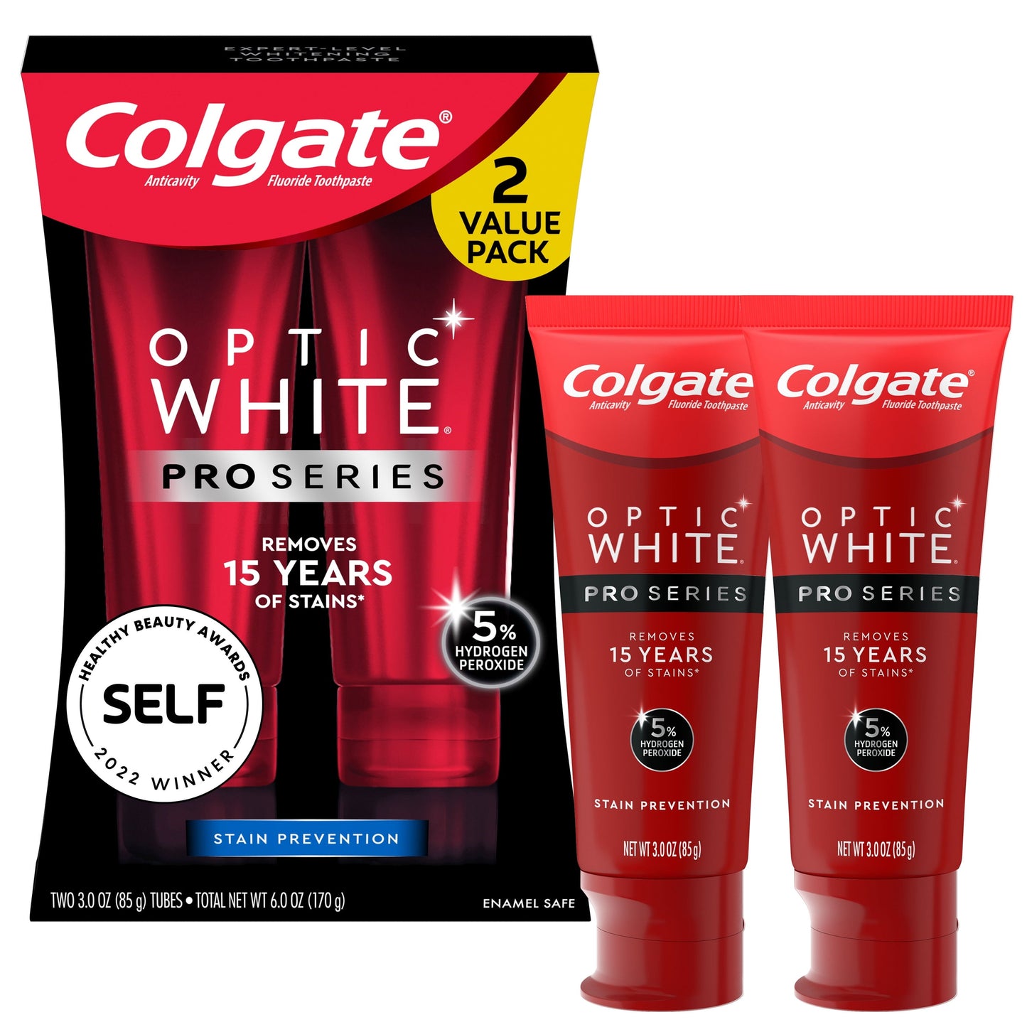 Colgate Optic White Pro Series Whitening Toothpaste with 5% Hydrogen Peroxide, Stain Prevention, 3 oz 2 Pack