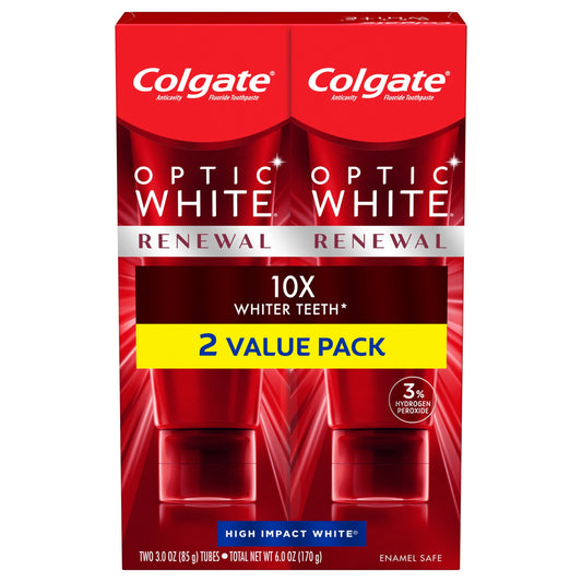 Colgate Optic White Renewal Teeth Whitening Toothpaste, High Impact White, 3 Oz, 2 Pack