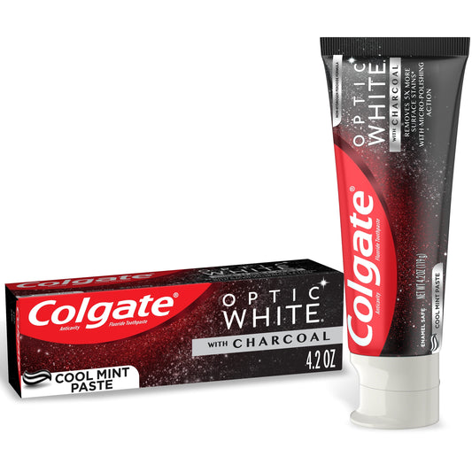 Colgate Optic White Whitening Toothpaste with Charcoal, Cool Mint Paste, 4.2 oz