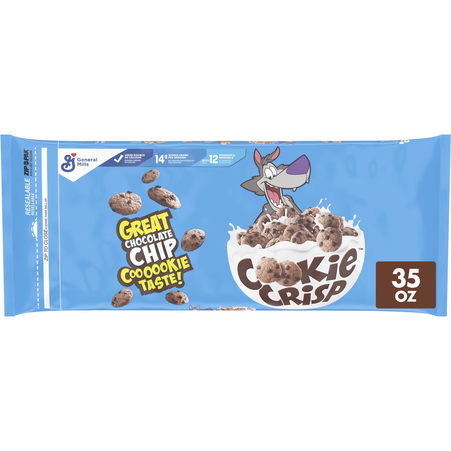 Cookie Crisp Breakfast Cereal, Chocolate Chip Cookie Taste, Made With Whole Grain, Value Bag, 35 oz