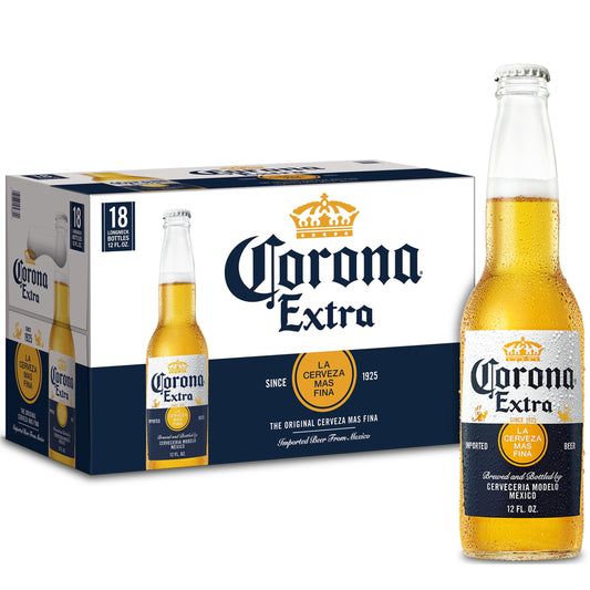 Corona Extra Mexican Lager Import Beer, 18 Pack Beer, 12 fl oz Bottles, 4.6% ABV