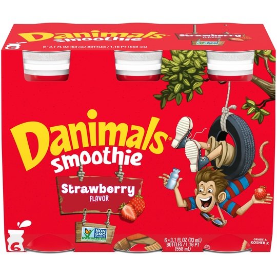 Danimals Smoothie Strawberry Explosion Dairy Drink, 3.1 OZ, 6 Ct