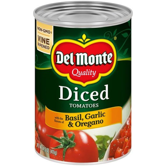 Del Monte Diced Tomatoes With Basil, Garlic & Oregano, 14.5 oz Can