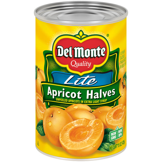 Del Monte Lite Apricot Halves, Canned Fruit, 15 oz Can