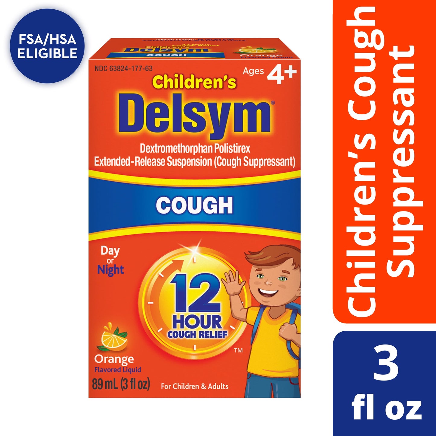 Delsym Children's Cough Suppressant Liquid, Orange Flavor, 3 Ounce