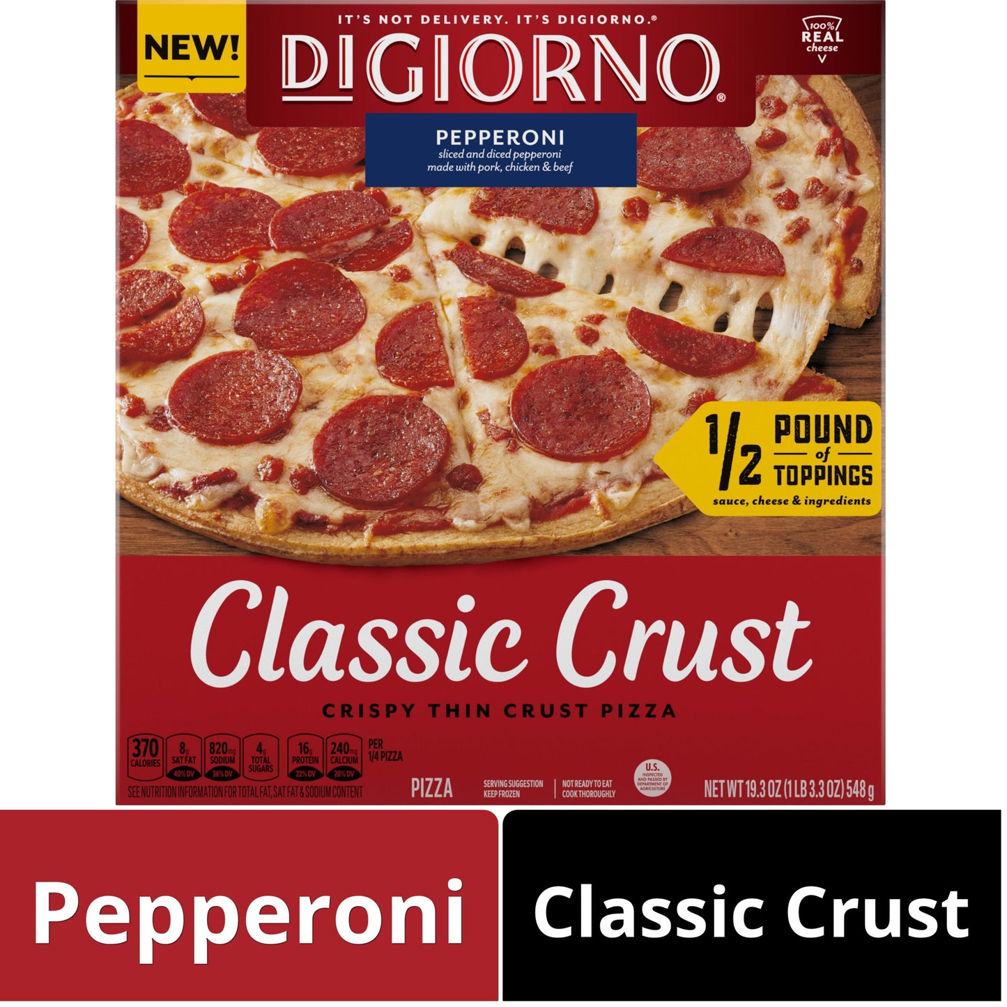 DiGiorno Frozen Pizza, Pepperoni Classic Crust Pizza with Marinara Sauce,19.3 oz (Frozen)