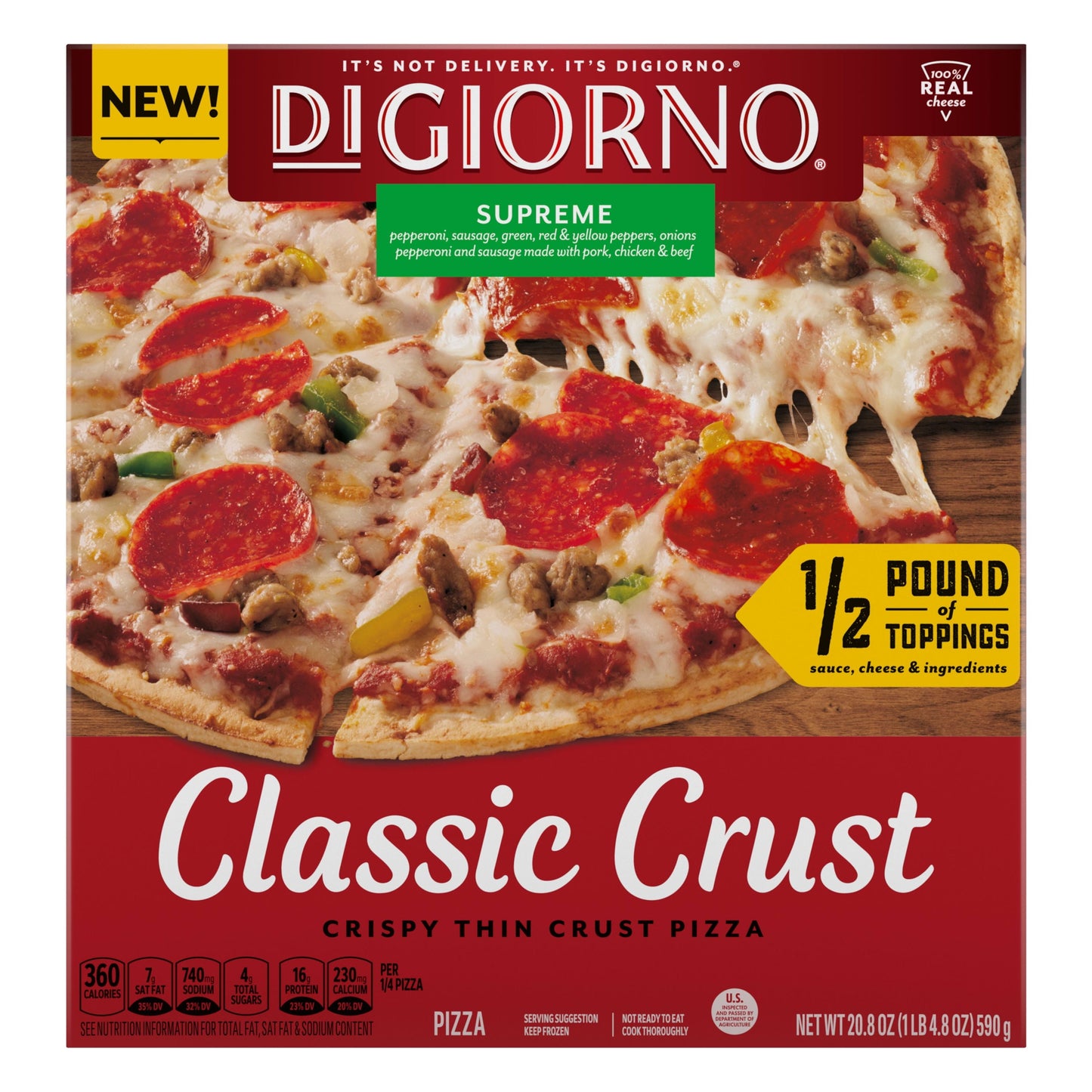 DiGiorno Frozen Pizza, Supreme Classic Crust Pizza with Marinara Sauce, 20.8 oz (Frozen)