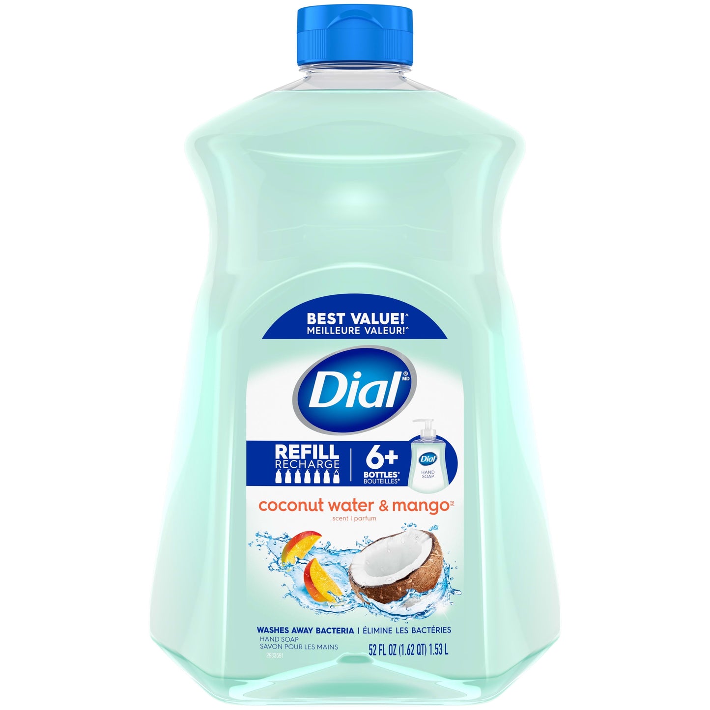 Dial Liquid Hand Soap Refill, Coconut Water & Mango, 52 fl oz