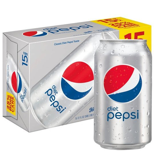 Diet Pepsi Cola Soda Pop, 12 oz , 15 Pack Cans