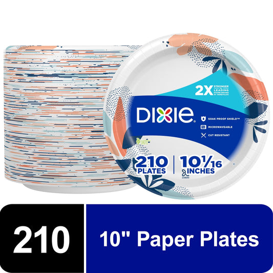 Dixie Disposable Paper Plates, Multicolor, 10 in, 210 Count