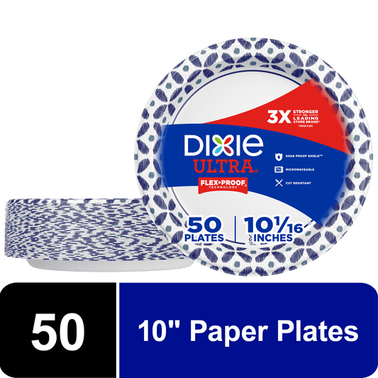 Dixie Ultra Disposable Paper Plates, Multicolor, 10 in, 50 Count