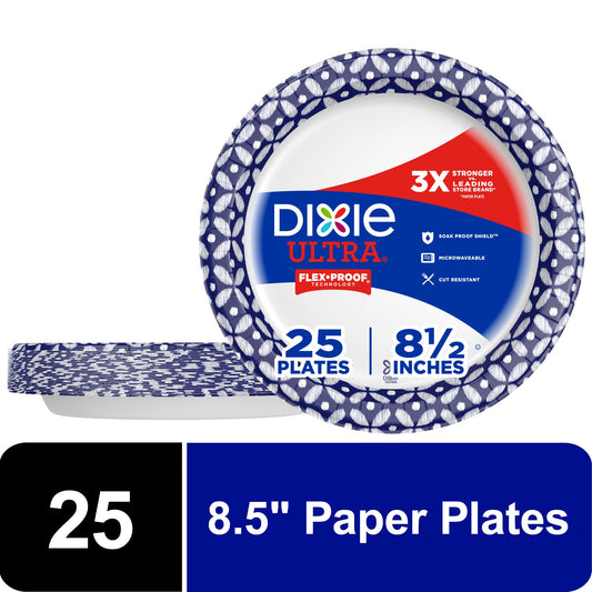 Dixie Ultra Disposable Paper Plates, Multicolor, 8.5in, 25 Count