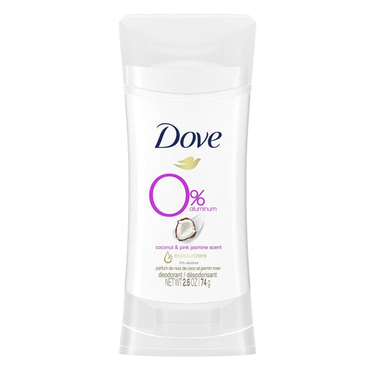 Dove 0% Aluminum Women's Antiperspirant Deodorant Stick, Coconut and Pink Jasmine, 2.6 oz