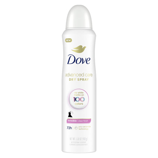 Dove Advanced Care Long Lasting Women's Antiperspirant Deodorant Dry Spray, Clear Finish, 3.8 oz