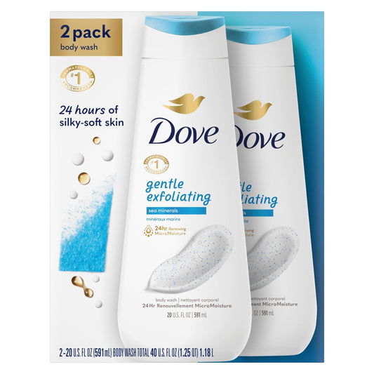 Dove Gentle Exfoliating Long Lasting Body Wash Twin Pack, Sea Minerals, 20 fl oz