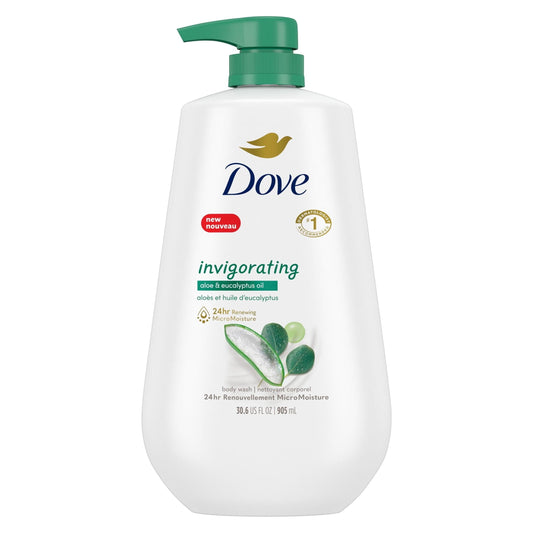 Dove Invigorating Long Lasting Gentle Body Wash, Aloe and Eucalyptus, 30.6 fl oz