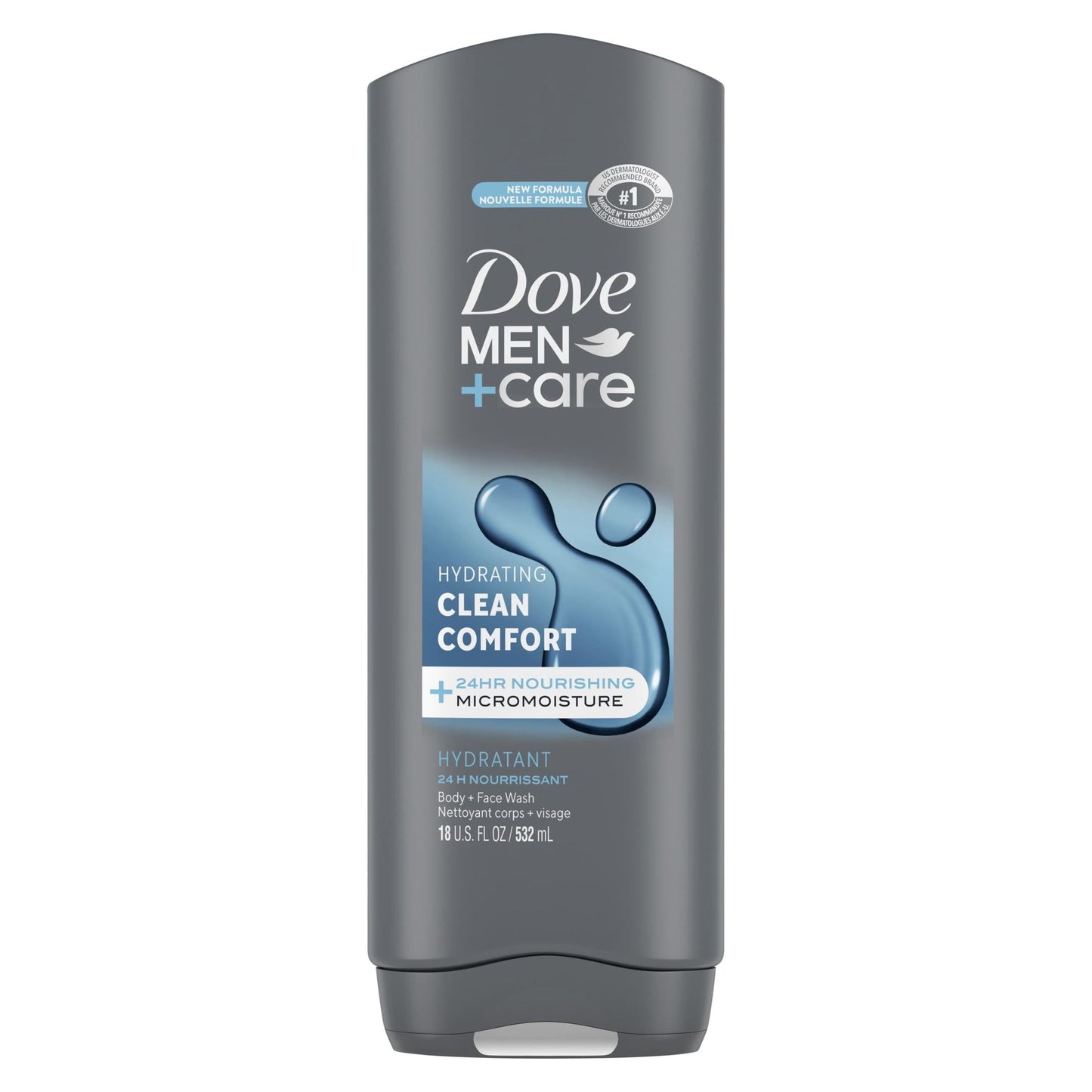 Dove Men+Care Clean Comfort Hydrating Gentle Face and Body Wash, 18 fl oz