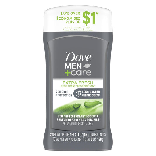 Dove Men+Care Extra Fresh Antiperspirant Deodorant Stick Twin Pack, Citrus, 3 oz