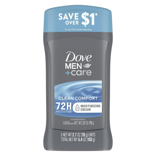 Dove Men+Care Long Lasting Antiperspirant Deodorant Stick Twin Pack, Clean, 2.7 oz