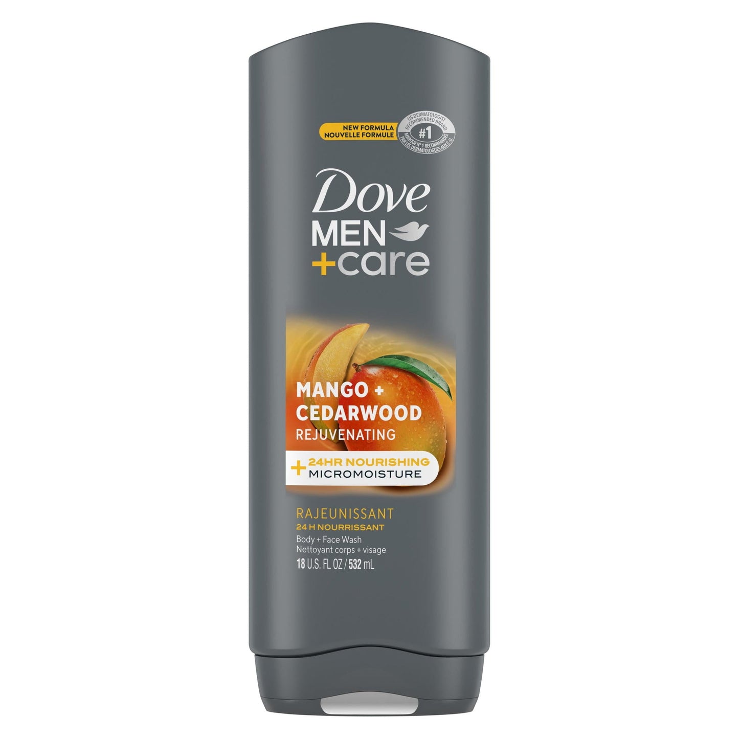 Dove Men+Care Rejuvenating Hydrating Face and Body Wash, Mango and Cedarwood, 18 fl oz