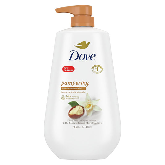 Dove Pampering Long Lasting Gentle Body Wash, Shea Butter and Vanilla, 30 fl oz