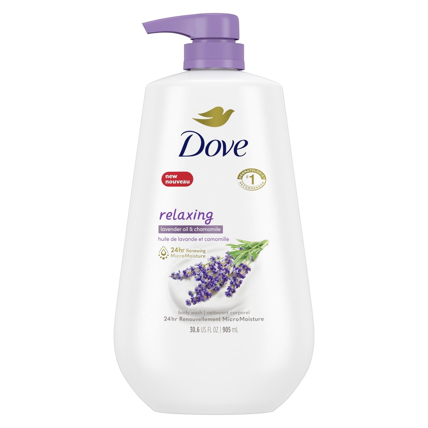 Dove Relaxing Long Lasting Gentle Body Wash, Lavender Oil and Chamomile, 30.6 fl oz