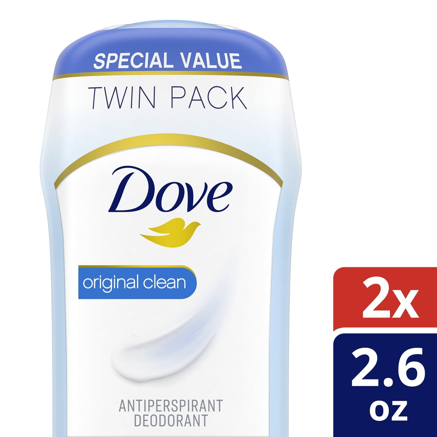 Dove Women's Antiperspirant Deodorant Stick Twin Pack, Original Clean, 2.6 oz