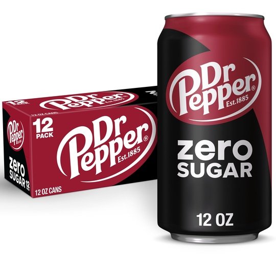 Dr Pepper Zero Sugar Soda, 12 fl oz cans, 12 pack