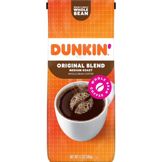 Dunkin Original Blend Whole Bean Coffee, Medium Roast, 12 oz. Bag