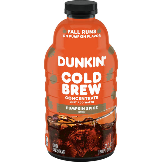 Dunkin Pumpkin Spice Flavored Cold Brew Coffee Concentrate, 31 Oz.