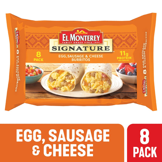 El Monterey Signature Egg, Sausage & Cheese Breakfast Burritos 36 oz, 8 Ct (Frozen)