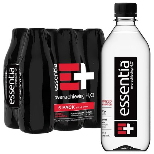 Essentia Bottled Water, 500 mL, 6-Pack, Ionized Alkaline Water