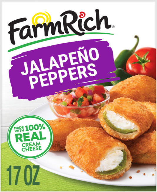 FARM RICH BREADED JALAPENO PEPPERS FILLED WITH CREAM CHEESE