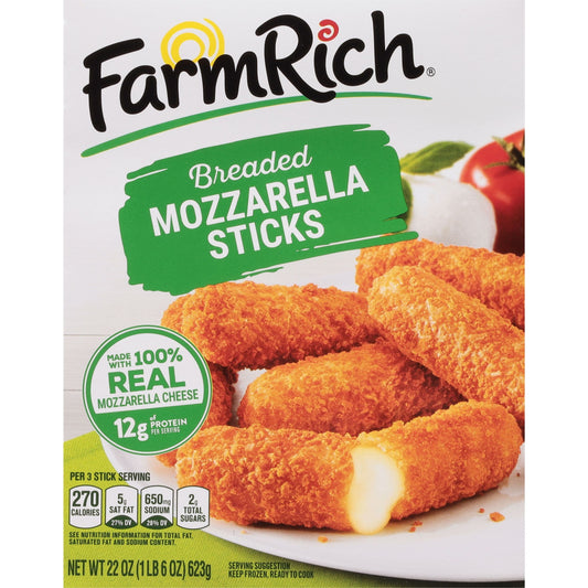 Farm Rich Breaded Mozzarella Cheese Sticks, Regular, 22 oz (Frozen)