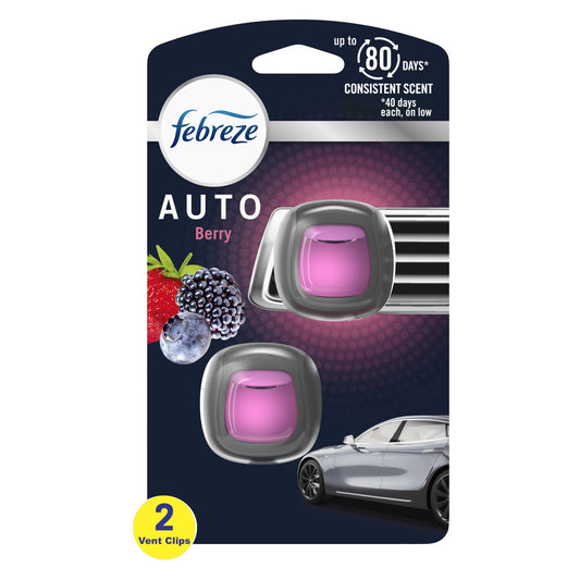 Febreze AUTO Air Freshener Vent Clip Berry Scent, Car Vent Clip, Pack of 2 Clips 0.7 fl oz Each
