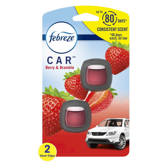 Febreze Car Air Freshener Vent Clip Berry & Bramble Scent, .06 oz. Car Vent Clip, Pack of 2